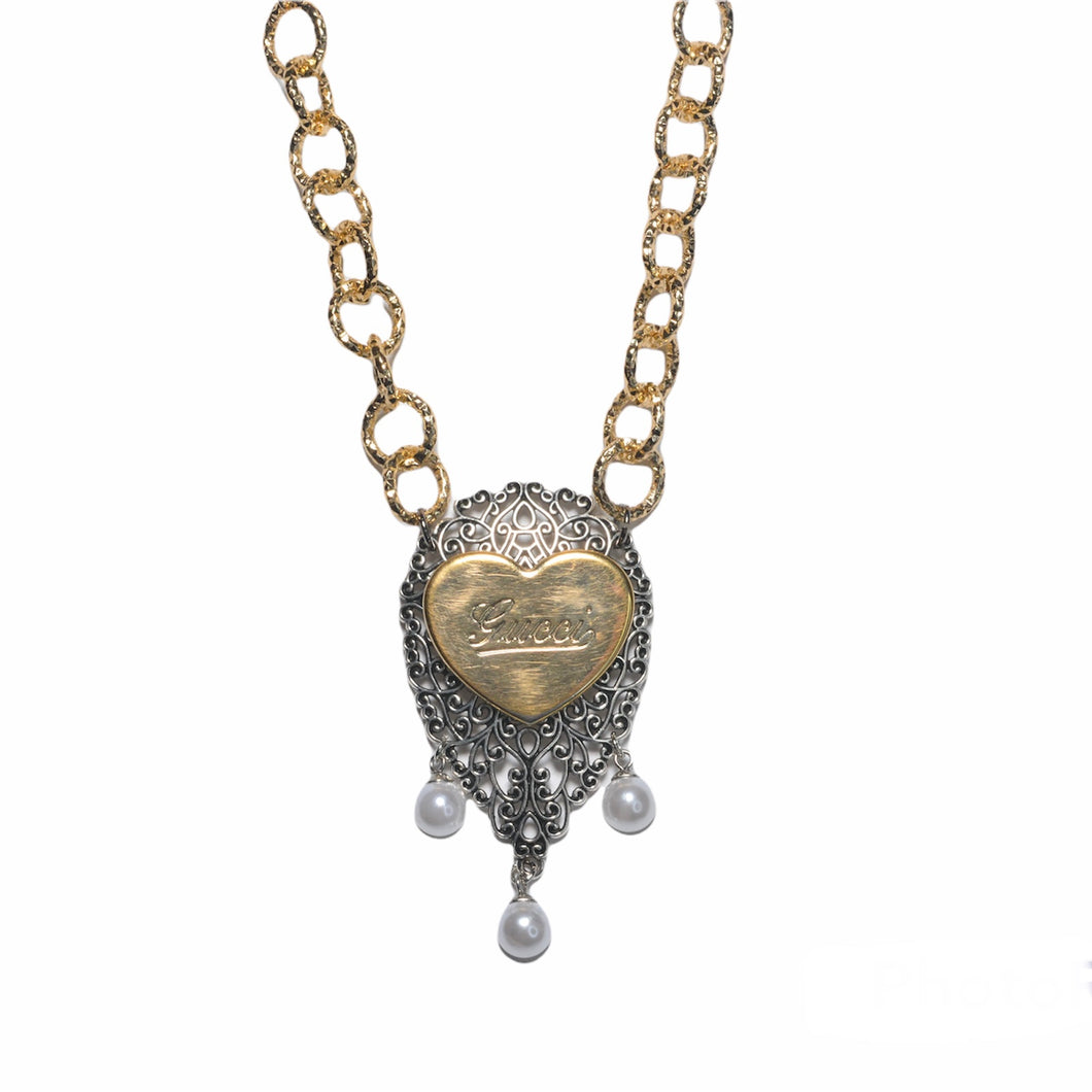 Mixed Metals Heart Pearl Necklace