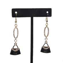 Load image into Gallery viewer, Designer Rhinestone Black Purse Dangle Earrings
