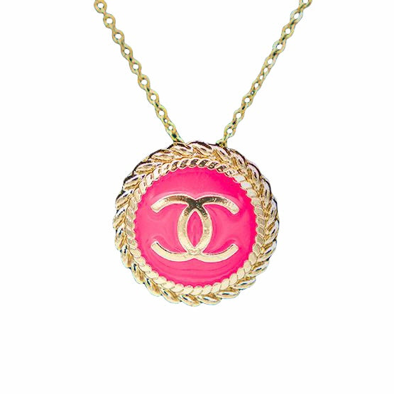 Rope Button Pendant - Hot Pink/Gold