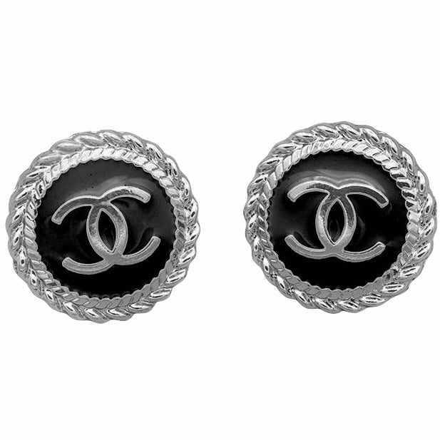 Rope Button Earrings - Black/Silver