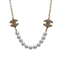 Load image into Gallery viewer, Designer Interlocking CC Pearl and Gold Button Necklace
