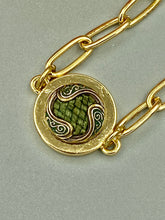 Load image into Gallery viewer, Modern Gold Link, Antique 1900’s Victorian Perfume Button, Up-cycled Bracelet
