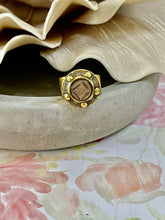 Load image into Gallery viewer, Antique Metal Brass Button Repurposed Mother-of-Pearl Gold Ring
