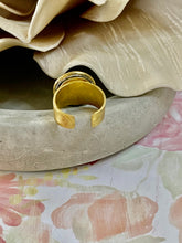 Load image into Gallery viewer, Antique Metal Brass Button Repurposed Mother-of-Pearl Gold Ring
