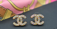 Load image into Gallery viewer, Interlocking CC Multicolor Crystal Logo Earrings
