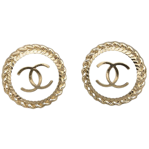 Rope Button Earrings - White/Gold