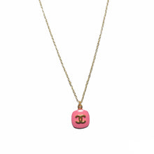 Load image into Gallery viewer, Pink and Gold Square Designer Button Necklace Pendant
