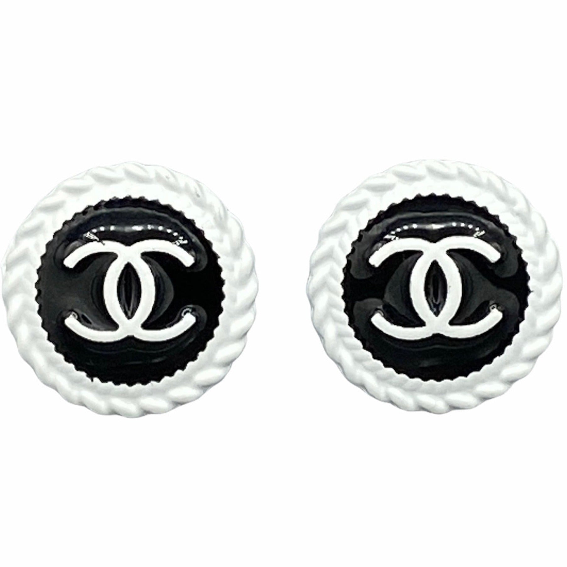 Rope Button Earrings - Black/White