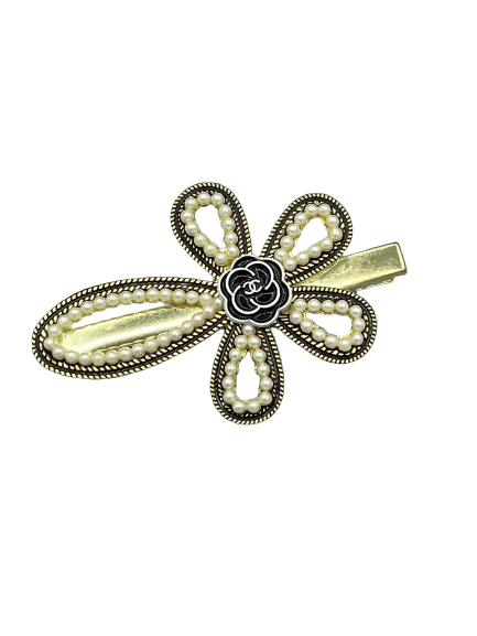 Button Barrette Designer Gold Seed Pearl Hair Clip Barrette Clasp Slide