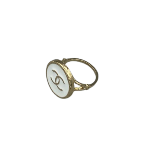 Designer CC Button Ring - White/Gold