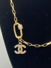 Load image into Gallery viewer, Gold Tone Carabiner with Rhinestones and Designer Zipper Pull Necklace
