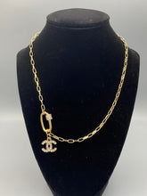 Load image into Gallery viewer, Gold Tone Carabiner with Rhinestones and Designer Zipper Pull Necklace
