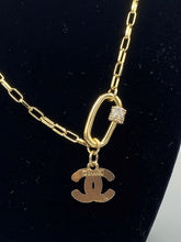 Load image into Gallery viewer, Gold Tone Carabiner with Rhinestones and Designer Zipper Pull Necklace
