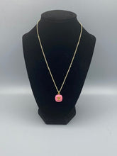 Load image into Gallery viewer, Pink and Gold Square Designer Button Necklace Pendant
