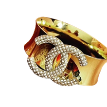 Load image into Gallery viewer, Gold Tone Rhinestone CC Brooch Bangle Style Bracelet
