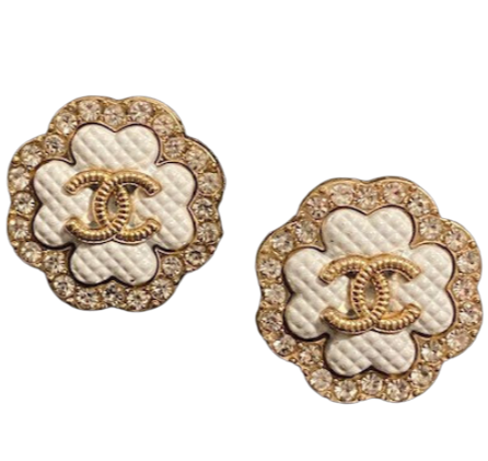 Rhinestone White Clover Earrings
