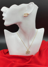 Load image into Gallery viewer, Interlocking CC Rhinestone Earrings &amp; Pendant Set
