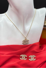 Load image into Gallery viewer, Interlocking CC Rhinestone Earrings &amp; Pendant Set
