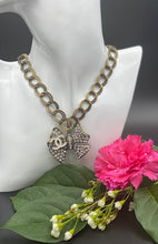 Load image into Gallery viewer, Bronze Rhinestone Designer Button Logo Necklace
