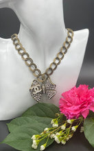 Load image into Gallery viewer, Bronze Rhinestone Designer Button Logo Necklace
