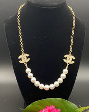 Load image into Gallery viewer, Designer Interlocking CC Pearl and Gold Button Necklace
