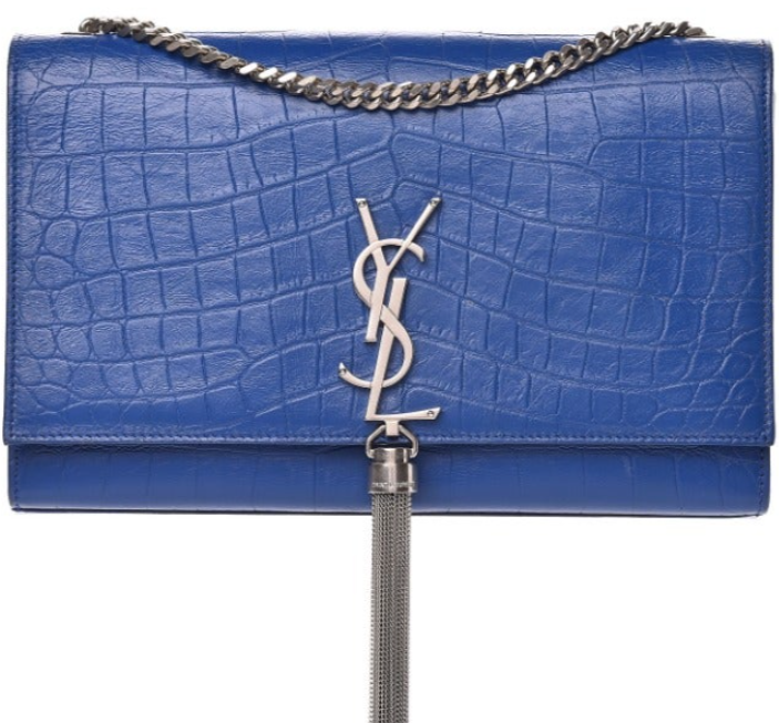 SAINT LAURENT Calfskin Crocodile Embossed MEDIUM Classic Monogram Kate Tassel